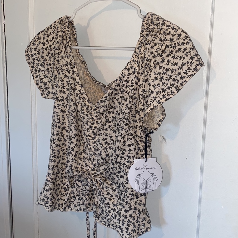 Japna floral crop top style as you want short sleeve drawstring pull - Picture 2 of 7